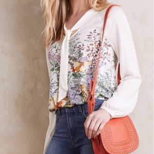 Anthropologie Meadow Rue floral tie neck shirt